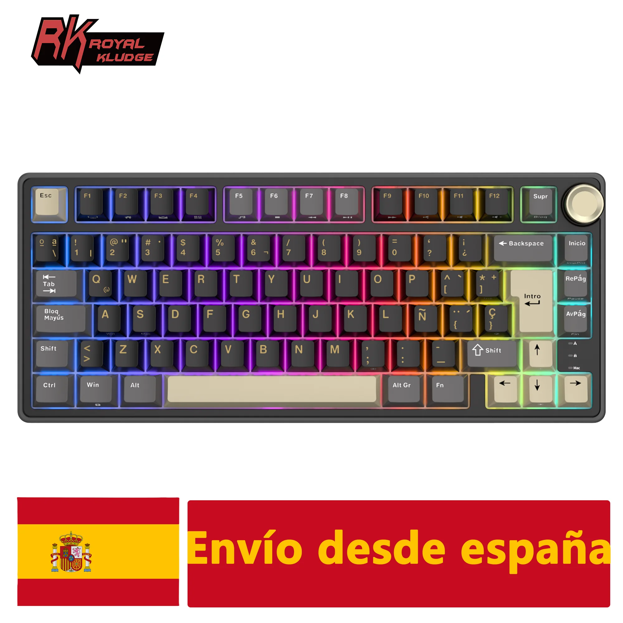 Teclado Mecánico RK Royal Kludge R75 Español 80% RGB PBT Intercambiable