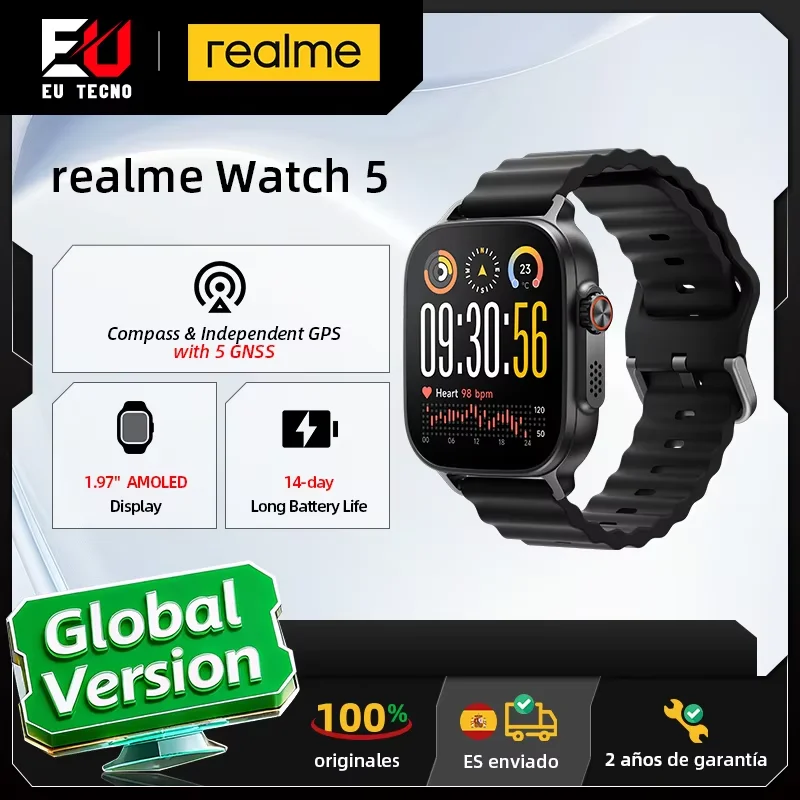 Realme Watch 5 Smartwatch con GPS, AMOLED 1.97", 14 días batería, IP68
