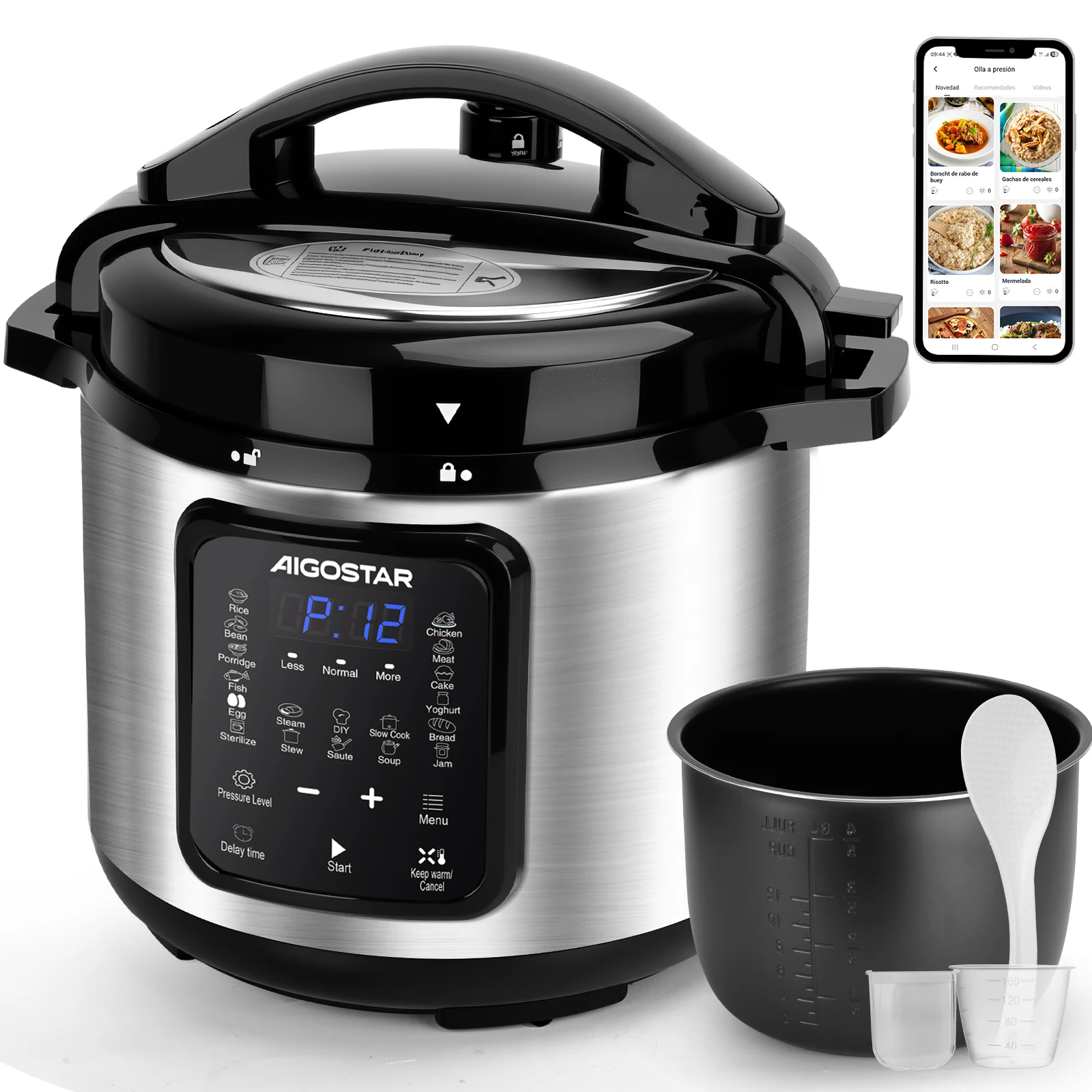 Olla Eléctrica Multifunción 6L 1000W - Cocina Inteligente y Rápida