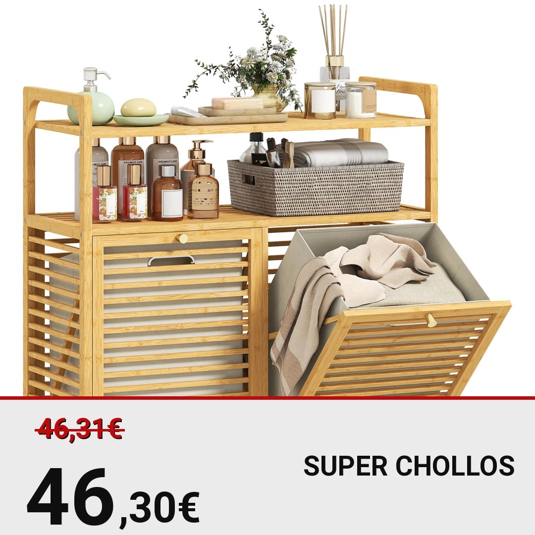 HOMCOM Mueble para Ropa Sucia de Bambú con Bolsas Extraíbles