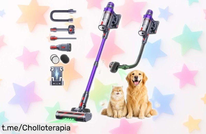 Aspiradora sin Cable 55KPA Potente con Cepillo para Mascotas y Larga Autonomía