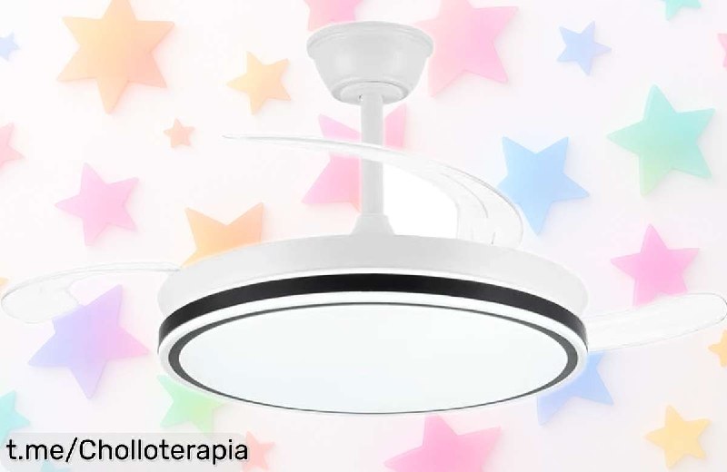 Ventilador de Techo LED con Aspas Retráctiles, 6 Velocidades y Mando