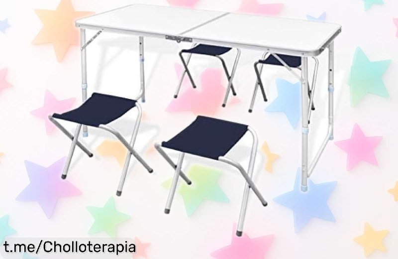 Mesa Plegable GREATOOL con 4 Taburetes para Camping y Picnic