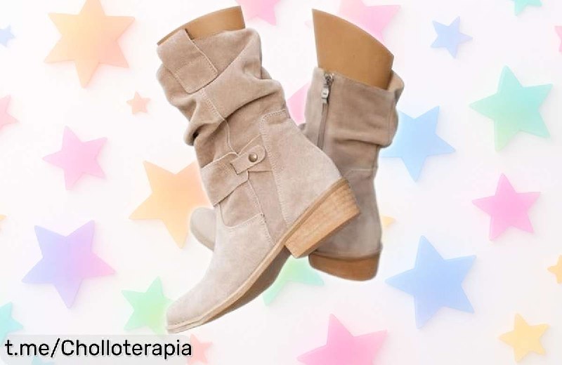 Botines de Ante Sintético con Tacón Bajo y Suela Antideslizante