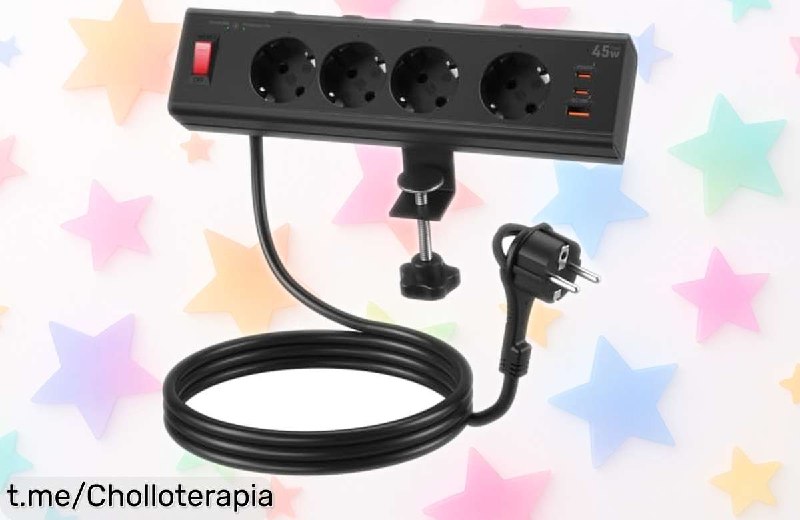 Regleta de Escritorio con Carga Rápida USB-C y USB-A con Soporte Fijo