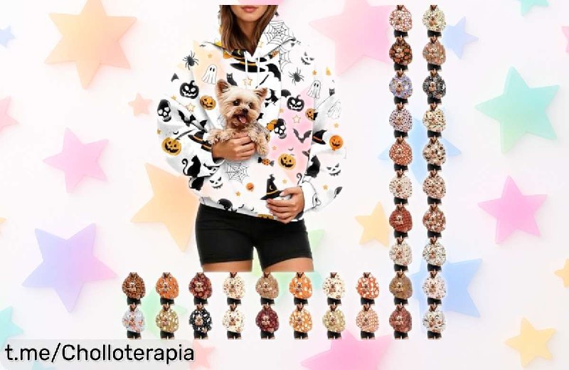 Sudadera Mujer Capucha Estampado Gatos Halloween con Porta Mascotas