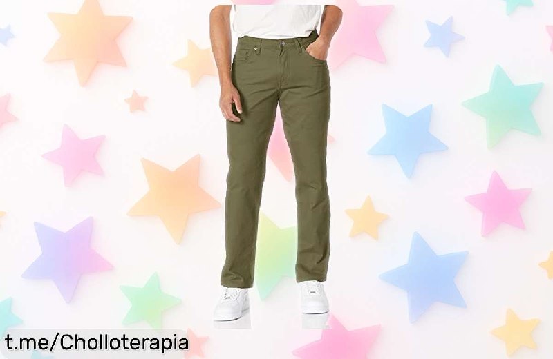 Pantalones de Sarga Amazon Essentials Hombre Corte Recto 5 Bolsillos