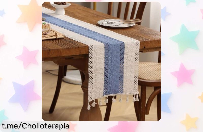 Camino de Mesa Bohemio Vintage con Borlas para Comedor y Bodas