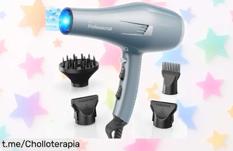 Secador de Pelo Profesional Iónico con Difusor y Boquillas