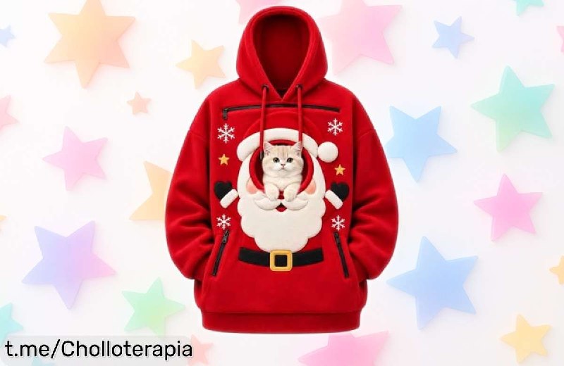 Sudadera Navideña con Capucha y Bolsillo Transportín para Mascotas