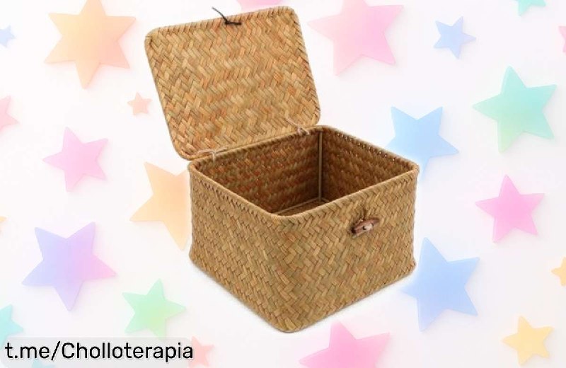 Cesta de Mimbre con Tapa para Baño y Hogar