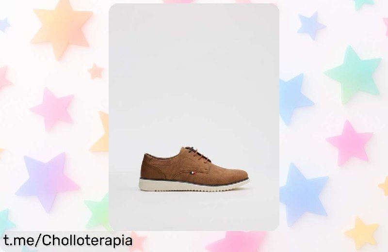 Zapato Blucher Marrón de Polipiel con Bordado Sutil