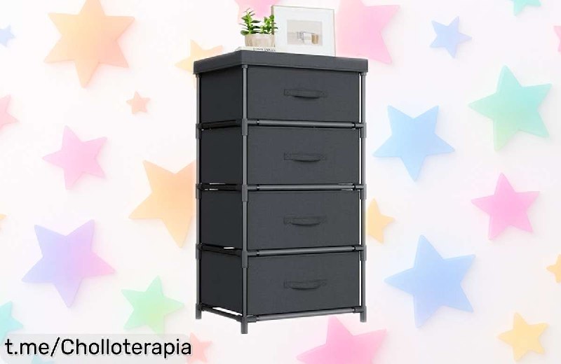 Cajonera WANGIRL de Tela con 4 Cajones y Estructura Metálica Negra