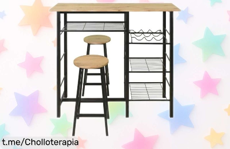 Conjunto Mesa Alta con 2 Taburetes Detroit de Acero y MDF