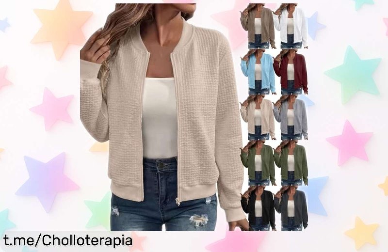Chaqueta Bomber Mujer Textura Waffle Cuello Béisbol