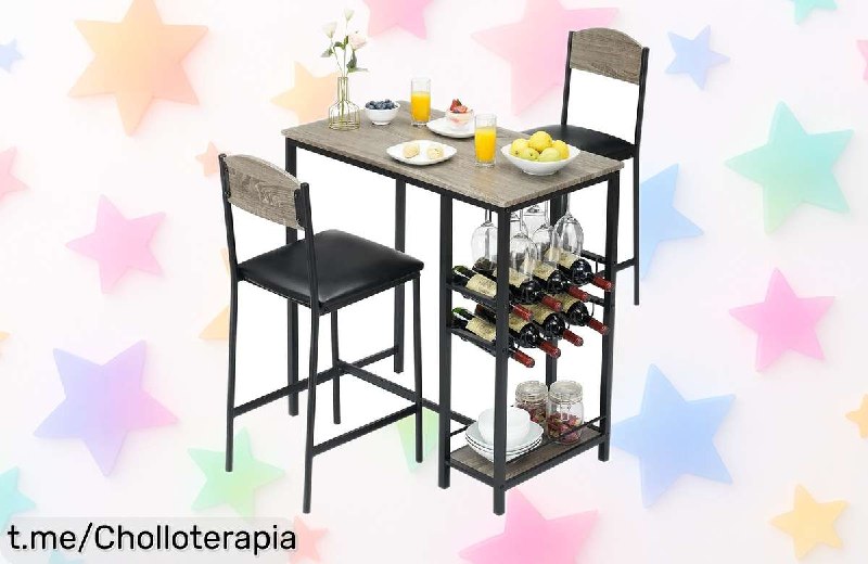 Conjunto Barset 3 Piezas: Mesa y 2 Taburetes con Diseño Moderno Gris