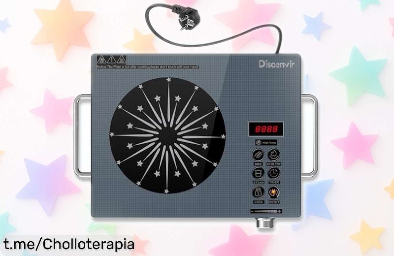 Placa Vitrocerámica Portátil 2000W con Temporizador y Asas - Cocina Rápida y Versátil