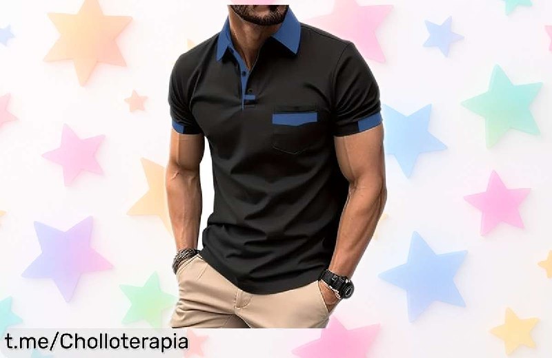 Camiseta Polo Hombre RAYSON con Contraste de Colores - Súper Ligera y Fresca