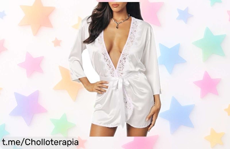 Kimono Gatamiau Satén con Encaje para Estar en Casa o Regalar