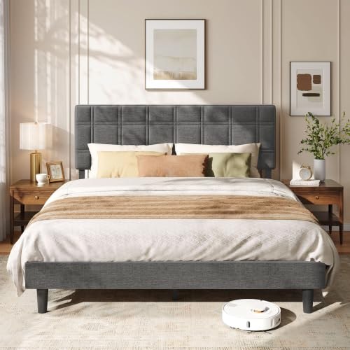 Cama VASAGLE MAZEY 160x200cm Gris Pizarra con Cabecero Ajustable