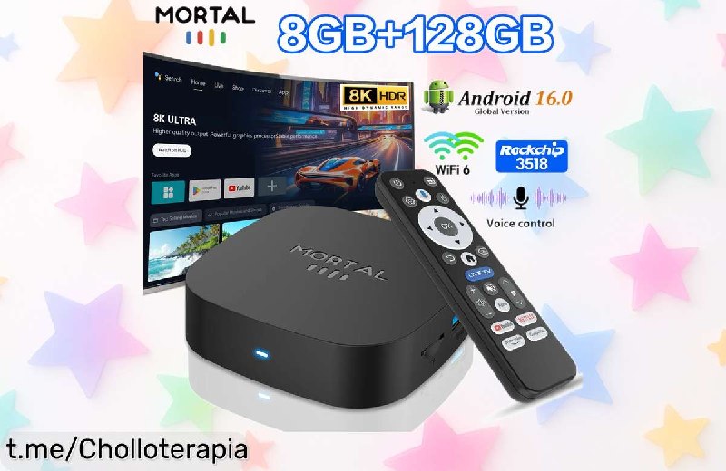 Decodificador Android 16 Ultra HD con WiFi 6 y Bluetooth 5.4