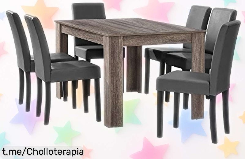 Conjunto Mesa y 6 Sillas Comedor Polipiel Estilo Moderno