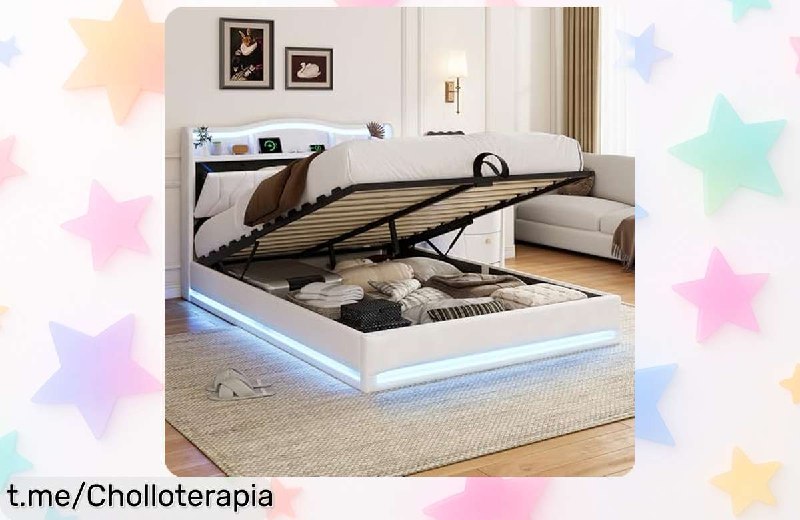 Cama BPKADHY 160x200 con Almacenaje Hidráulico, LED RGB y USB